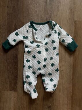 Baby Quilted Clover Print One-Piece - Green